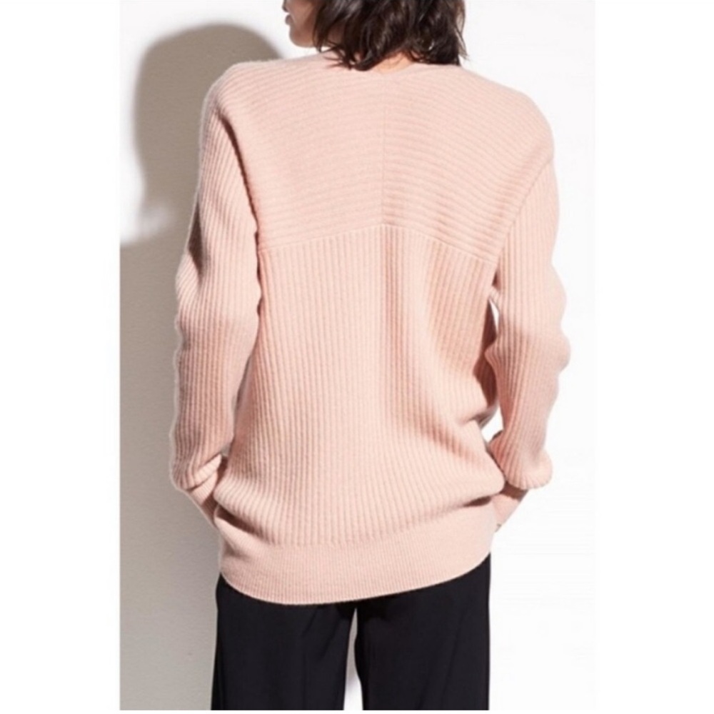Vince V Neck Ribbed Soft Raglan Wool Cashmere Blend Creamy Pale Pink Sweater - Picture 5 of 8